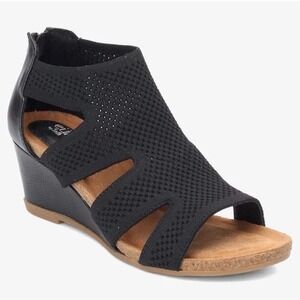 Eurosoft By Sofft Sancia Back Zip Cork Wedge Black Fabric Open Toe Sz 8